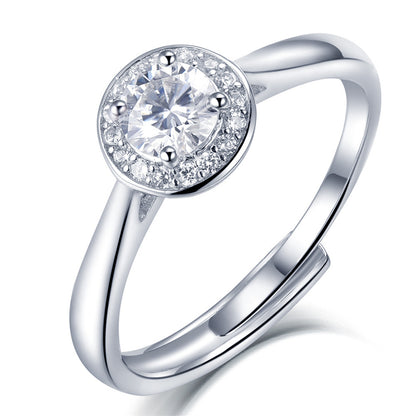 925 Sterling Silver Adjustable Open Ring for Women-0.5ct D Color Moissanite Bridal Ring, Elegant Floral/Cross/Animal Design, Wedding Engagement Gift