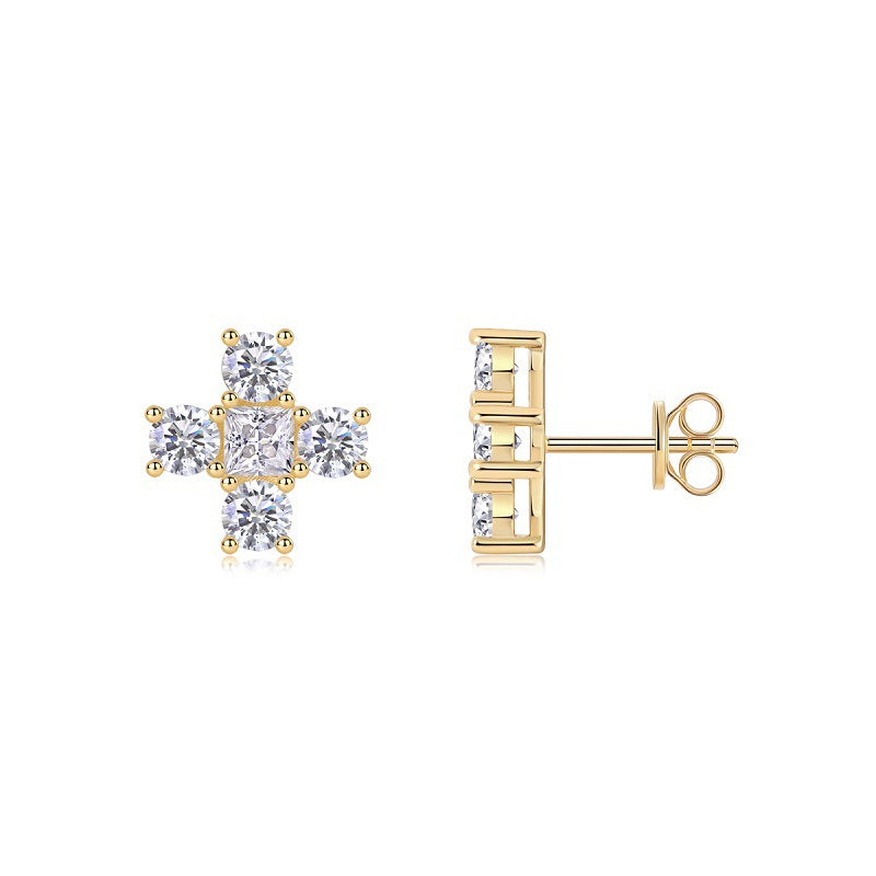 Elegant 925 Silver Moissanite Earrings with Cross Design