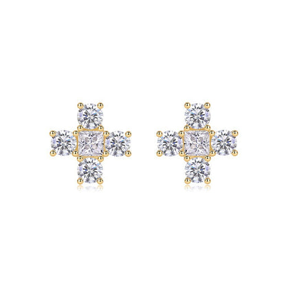Elegant 925 Silver Moissanite Earrings with Cross Design