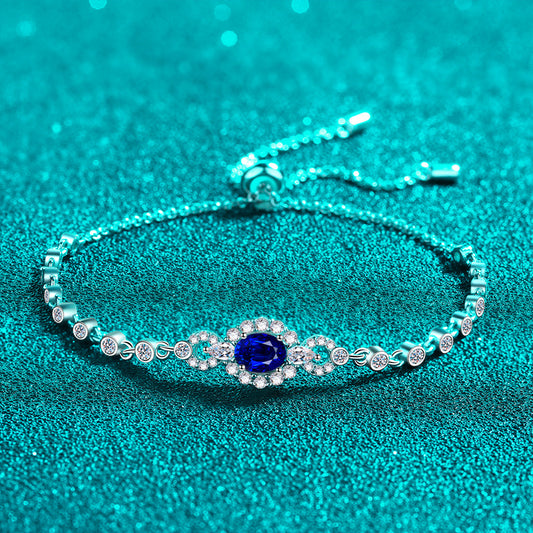 Elegant Botanical Zodiac Bracelet Options: 0.5ct White/Blue Moissanite or 4x6mm Zircon, 5-Layer Rhodium Sterling Silver