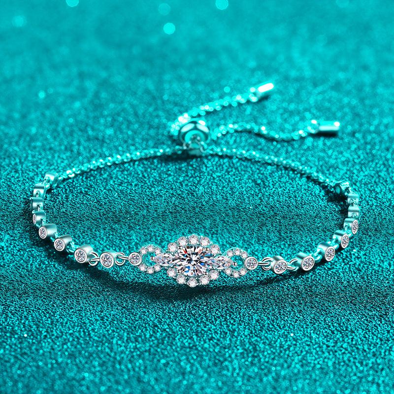 Elegant Botanical Zodiac Bracelet Options: 0.5ct White/Blue Moissanite or 4x6mm Zircon, 5-Layer Rhodium Sterling Silver