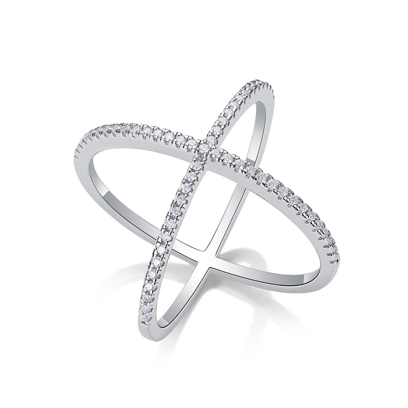 Elegant Geometric Silver Ring with Moissanite Stones