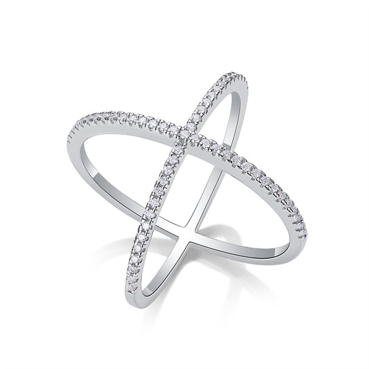 Elegant Geometric Silver Ring with Moissanite Stones