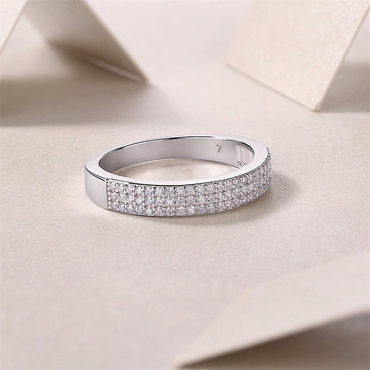 Elegant Geometric Silver Ring with Moissanite Stones