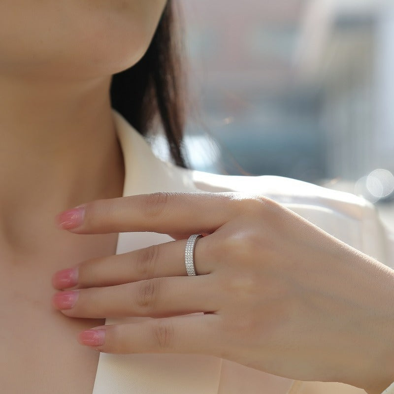 Elegant Geometric Silver Ring with Moissanite Stones