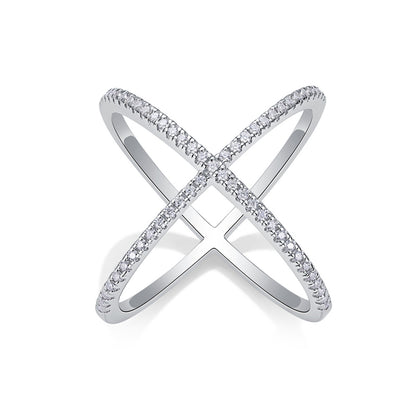 Elegant Geometric Silver Ring with Moissanite Stones
