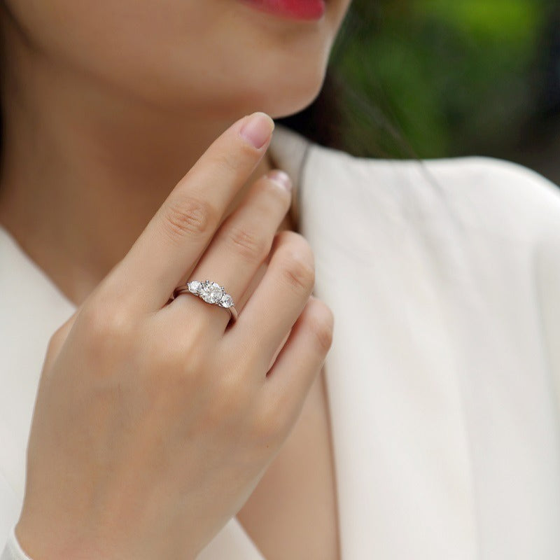 Elegant Geometric Silver Ring with Moissanite for Women