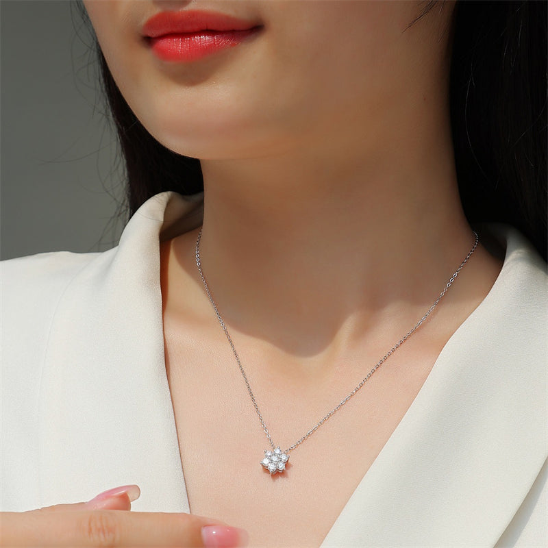 Elegant Snowflake Pendant Necklace with Moissanite for Women