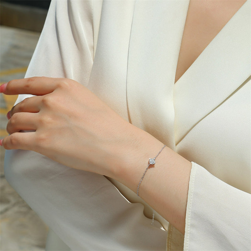 Elegant Women's Silver Bracelet with Round Moissanite for Office Wear