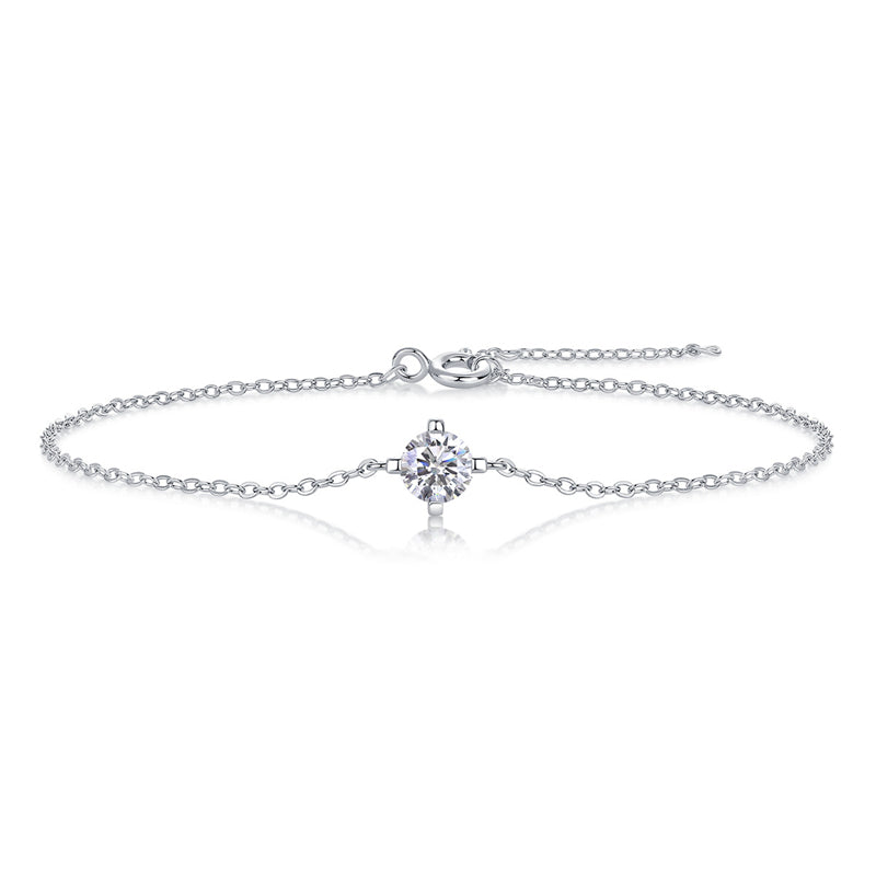 Elegant Women's Silver Bracelet with Round Moissanite for Office Wear