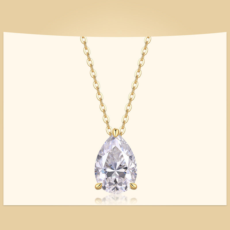 Elegant Women's Silver Necklace with Teardrop Moissanite Pendant