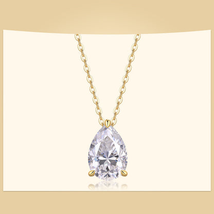 Elegant Women's Silver Necklace with Teardrop Moissanite Pendant