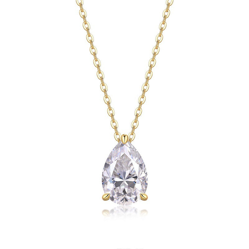 Elegant Women's Silver Necklace with Teardrop Moissanite Pendant