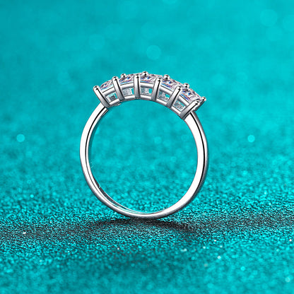 Emerald Cut Moissanite Ring - PT950 Plated 925 Sterling Silver with Musical Note Motifs