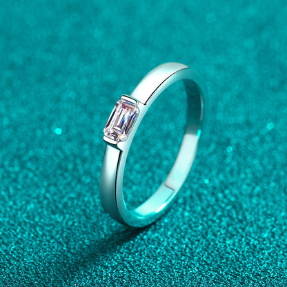 Emerald Cut Moissanite Ring in 925 Sterling Silver | 0.5ct Rectangular Bezel Setting