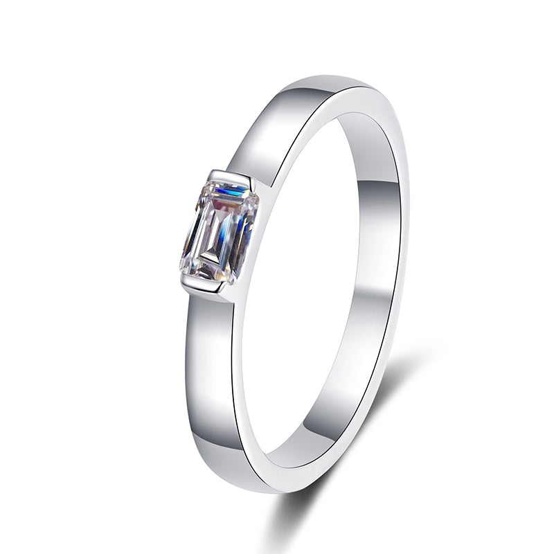 Emerald Cut Moissanite Ring in 925 Sterling Silver | 0.5ct Rectangular Bezel Setting
