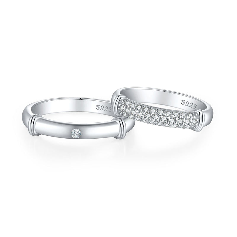 "Eternal Devotion" Couple Rings - 925 Sterling Silver Engravable Wedding Set with Gift Box