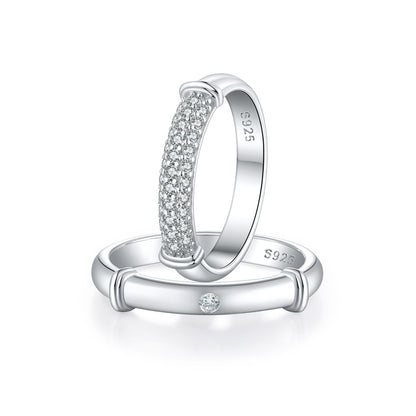 "Eternal Devotion" Couple Rings - 925 Sterling Silver Engravable Wedding Set with Gift Box