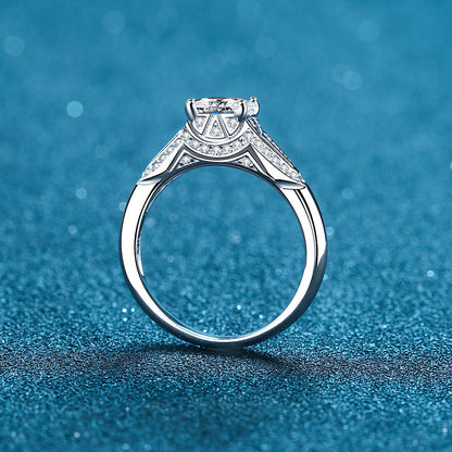 Ethnic Blessing S925 Silver Ring PT950 Plated Princess Cut Moissanite Solitaire for Women