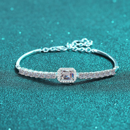 Ethnic Floral 925 Silver Bracelet with Choice of 2.4ct Moissanite | Emerald Cut | Radiant Cut | Blue Moissanite