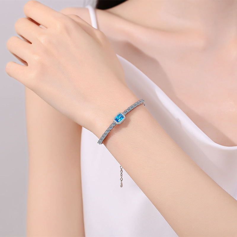 Ethnic Floral 925 Silver Bracelet with Choice of 2.4ct Moissanite | Emerald Cut | Radiant Cut | Blue Moissanite