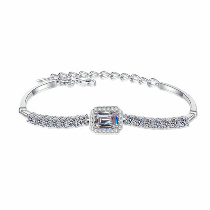 Ethnic Floral 925 Silver Bracelet with Choice of 2.4ct Moissanite | Emerald Cut | Radiant Cut | Blue Moissanite