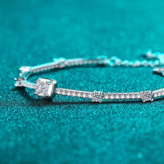 Exotic Botanical 925 Silver Bracelet with 1.88ct Moissanite | Camellia, Cactus & Red Bean Design | 5-Layer Rhodium Plating