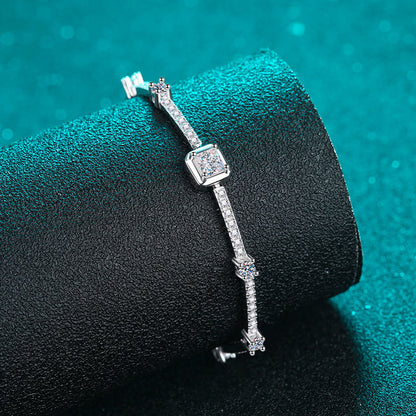 Exotic Botanical 925 Silver Bracelet with 1.88ct Moissanite | Camellia, Cactus & Red Bean Design | 5-Layer Rhodium Plating