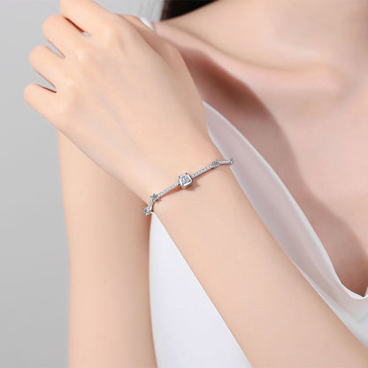 Exotic Botanical 925 Silver Bracelet with 1.88ct Moissanite | Camellia, Cactus & Red Bean Design | 5-Layer Rhodium Plating