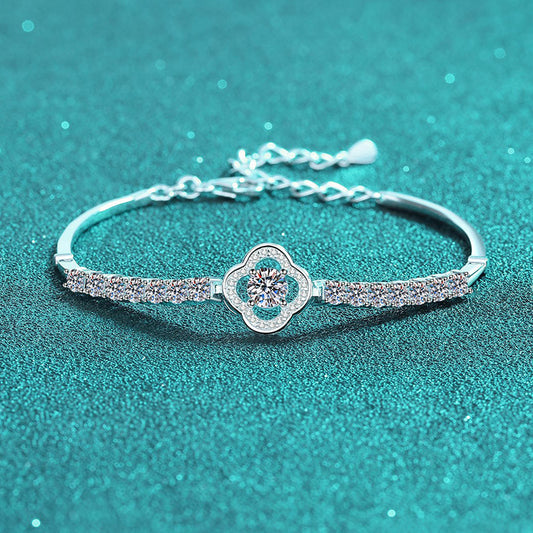 Exotic Floral Vintage Style 925 Silver Bracelet for Women with 1.9ct Moissanite - Tulip, Rose, Camellia Design