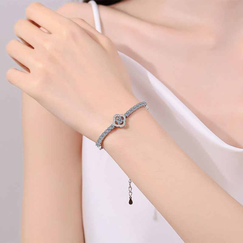 Exotic Floral Vintage Style 925 Silver Bracelet for Women with 1.9ct Moissanite - Tulip, Rose, Camellia Design