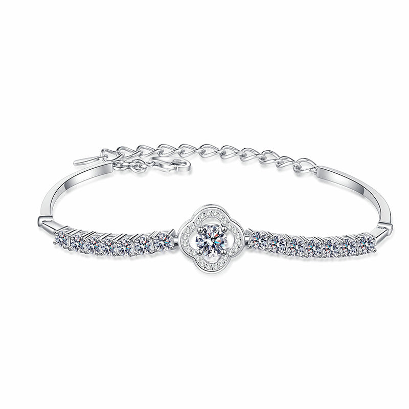 Exotic Floral Vintage Style 925 Silver Bracelet for Women with 1.9ct Moissanite - Tulip, Rose, Camellia Design
