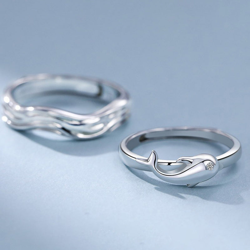 "Fish & Water" Chinese-Style Couple Rings - 925 Sterling Silver Harmony Matching Set