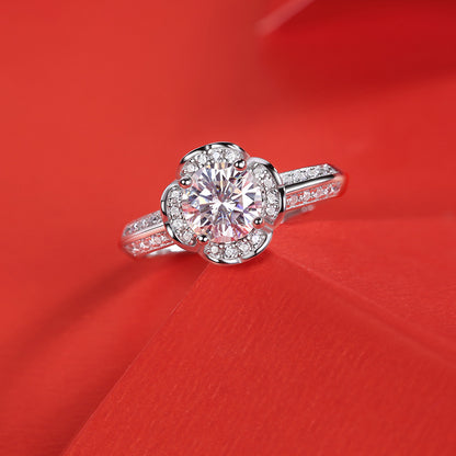 Floral Geometric Ring with Moissanite
