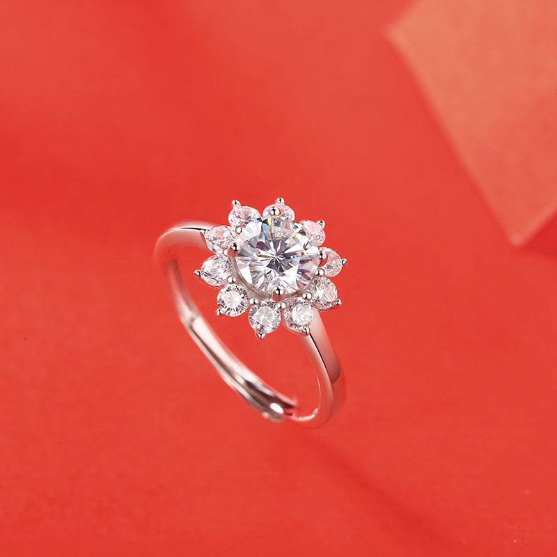 Floral Geometric Ring with Moissanite