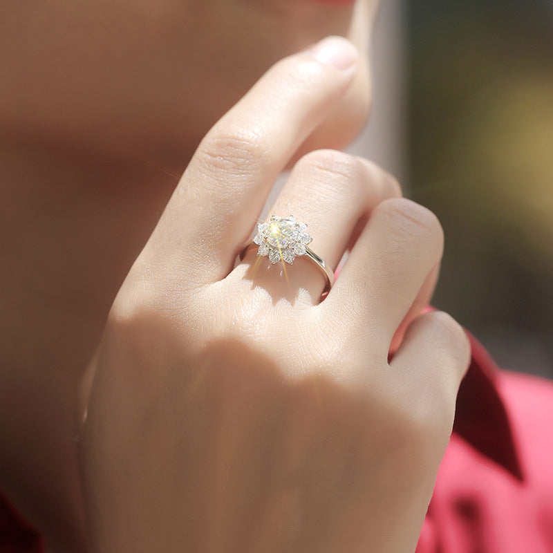 Floral Geometric Ring with Moissanite