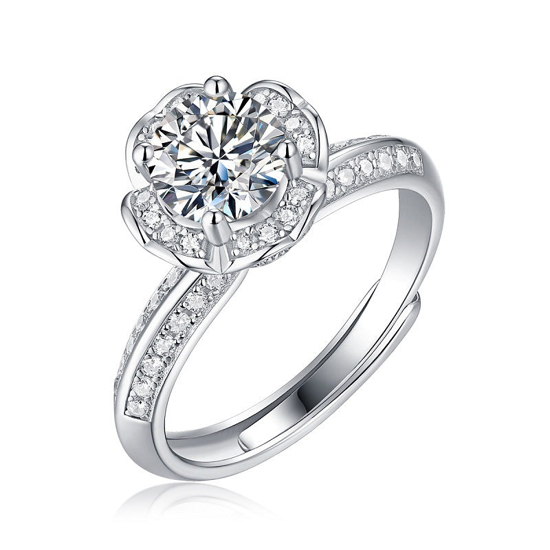 Floral Geometric Ring with Moissanite