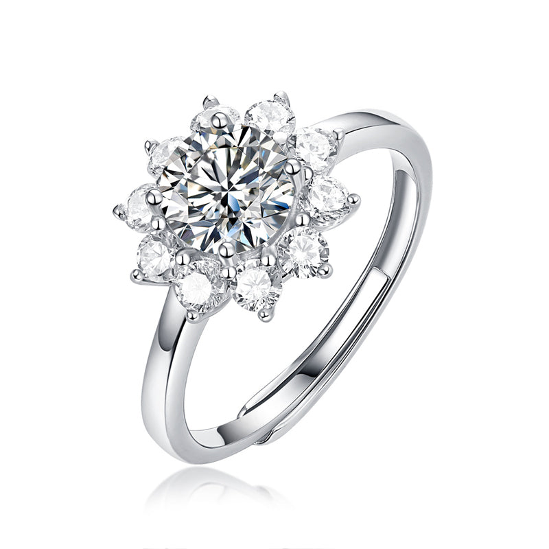 Floral Geometric Ring with Moissanite