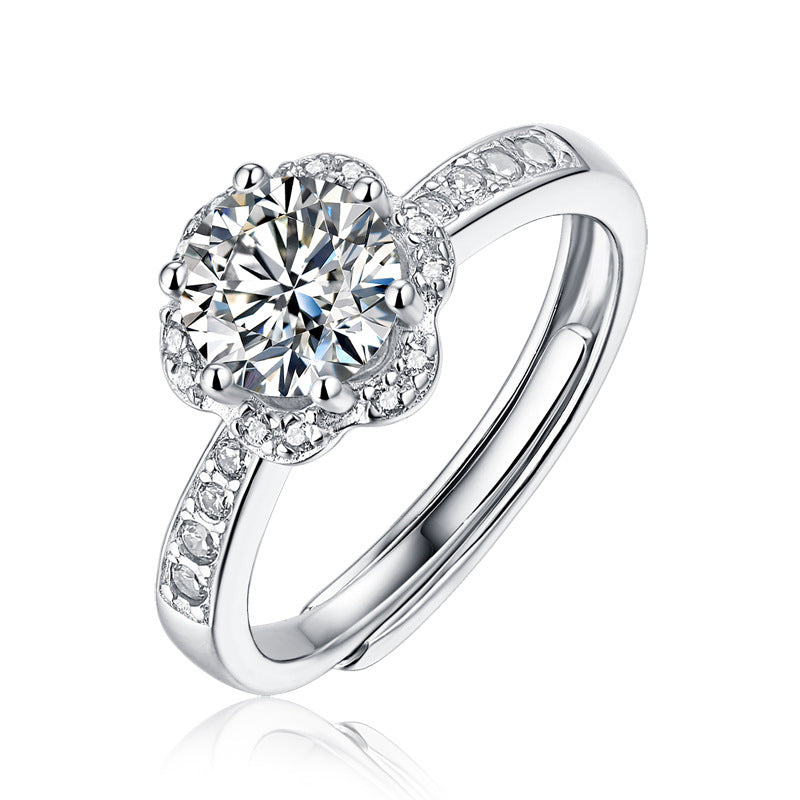 Floral Geometric Ring with Moissanite