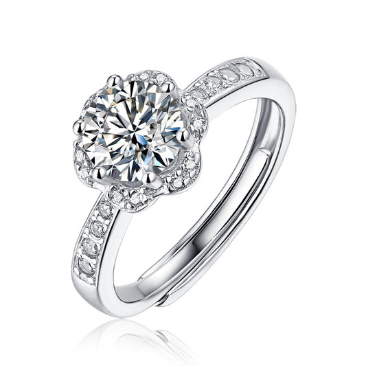 Floral Geometric Ring with Moissanite