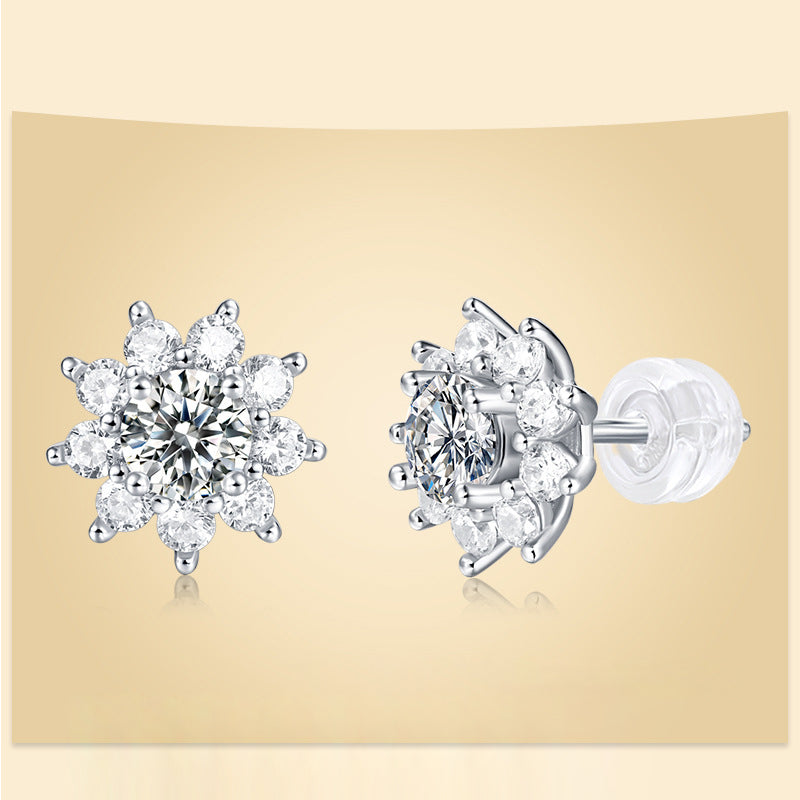 Floral Sterling Silver Moissanite Stud Earrings for Women