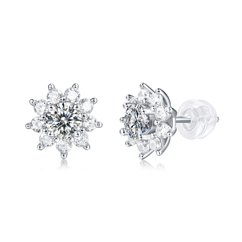 Floral Sterling Silver Moissanite Stud Earrings for Women