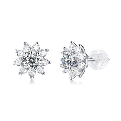 Floral Sterling Silver Moissanite Stud Earrings for Women