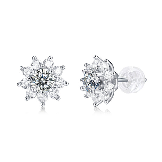 Floral Sterling Silver Moissanite Stud Earrings for Women