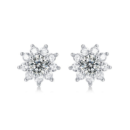 Floral Sterling Silver Moissanite Stud Earrings for Women