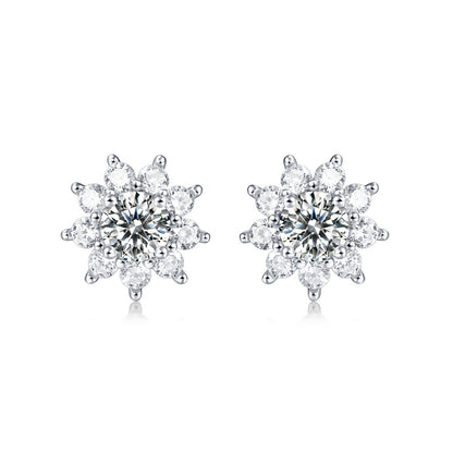 Floral Sterling Silver Moissanite Stud Earrings for Women