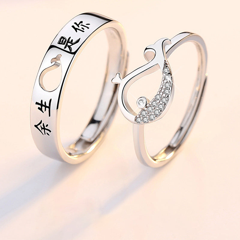"Forever Yours" Couple Rings - 925 Sterling Silver Adjustable Matching Set with Zircon Accents