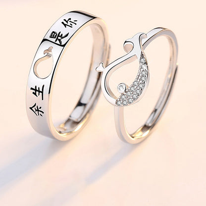 "Forever Yours" Couple Rings - 925 Sterling Silver Adjustable Matching Set with Zircon Accents
