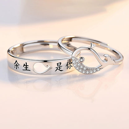 "Forever Yours" Couple Rings - 925 Sterling Silver Adjustable Matching Set with Zircon Accents