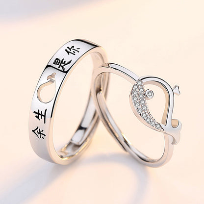 "Forever Yours" Couple Rings - 925 Sterling Silver Adjustable Matching Set with Zircon Accents